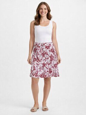 Ann Taylor Linen Skirt 10 Red White Floral Boho Cottagecore Gardencore Chic